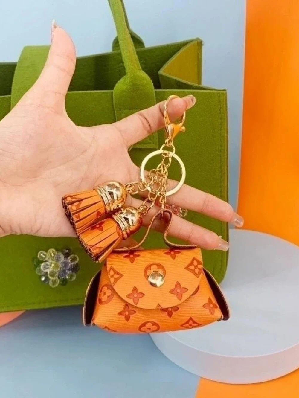 Mini Monogram Satchel Keychain in Light Lavender